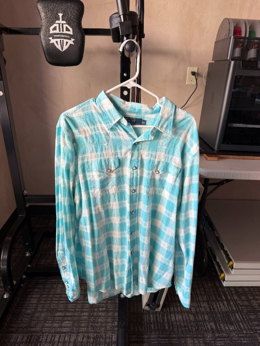 Polo Ralph Lauren Men’s Aqua Plaid Western Snap-Front Shirt L